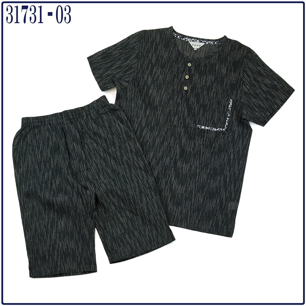 Amazon | [Men's7] 甚平 メンズ ヘンリーシャツ+ハーフパンツ
